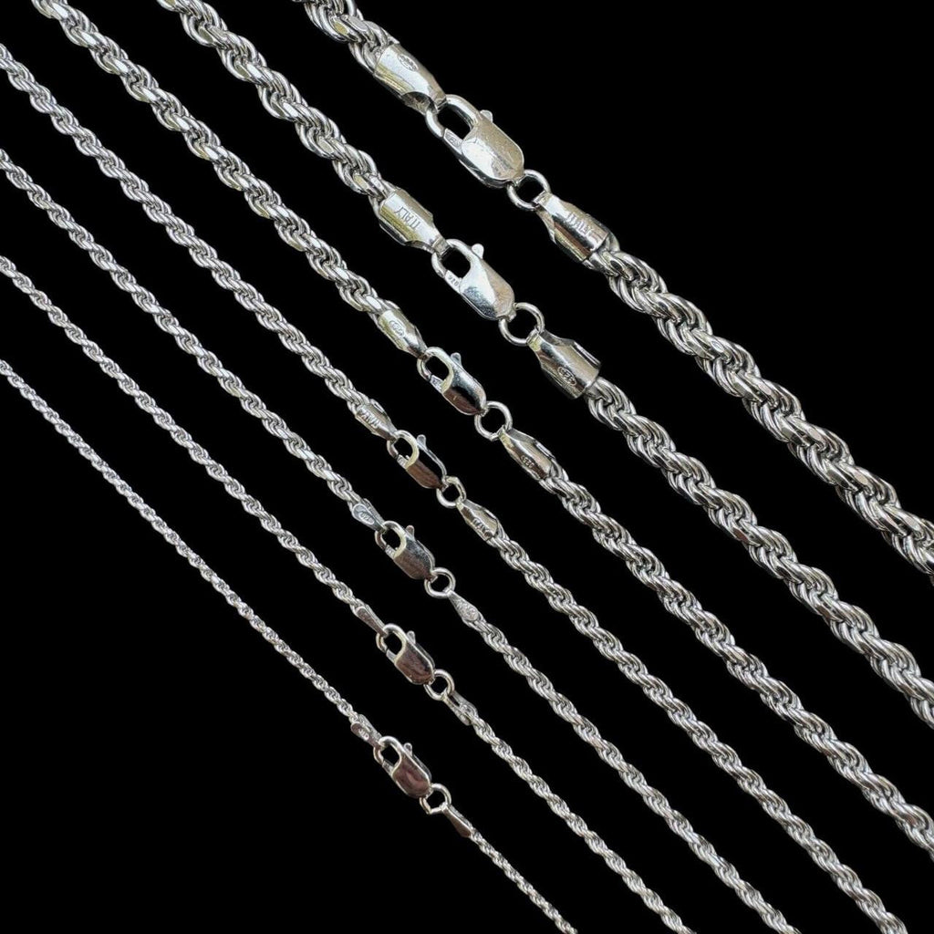 Rope Chain Necklace |  Rhodium Finish 925 Sterling Silver