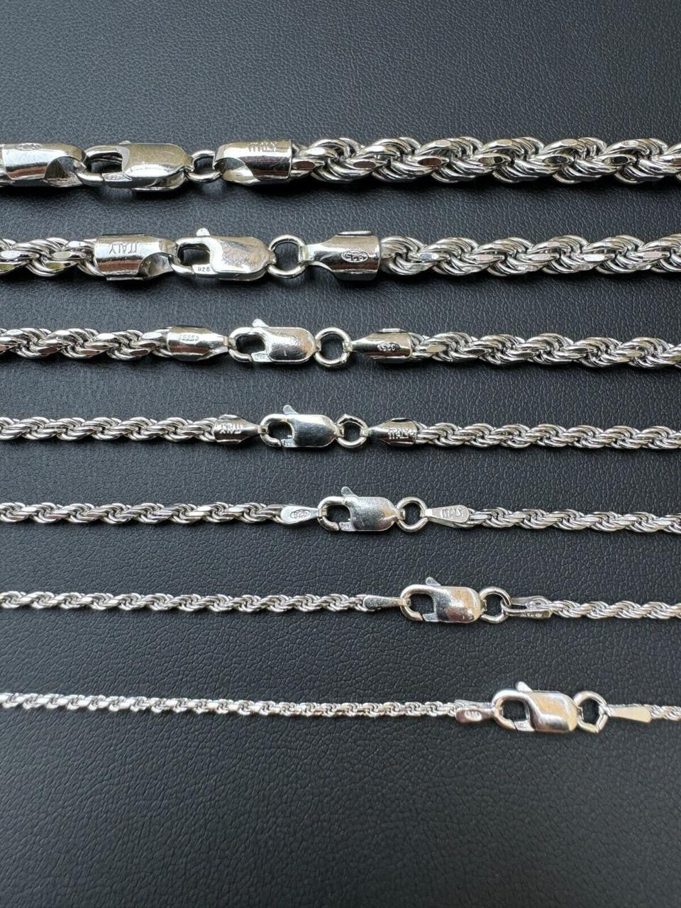 Rope Chain Necklace |  Rhodium Finish 925 Sterling Silver