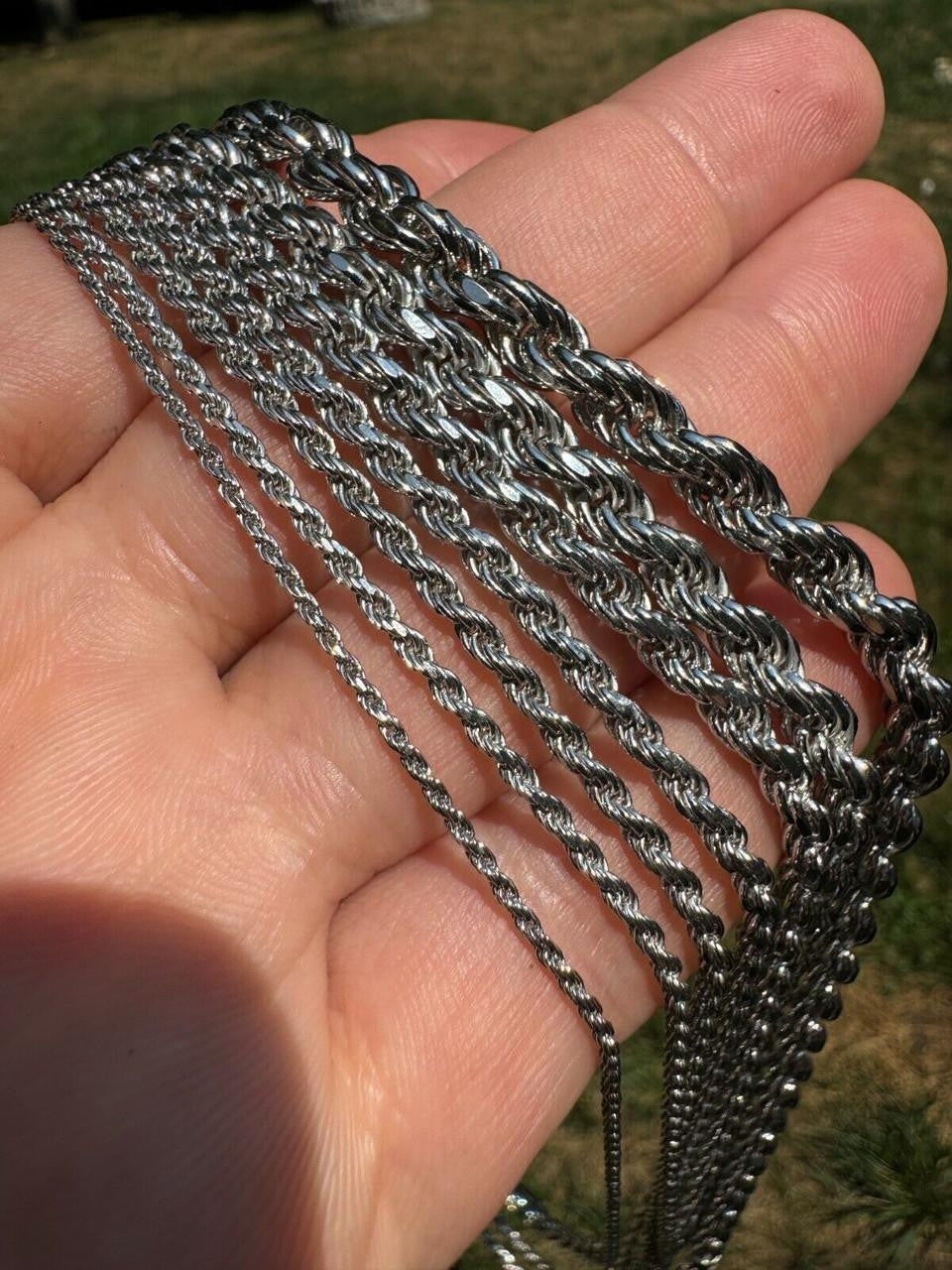 Rope Chain Necklace |  Rhodium Finish 925 Sterling Silver