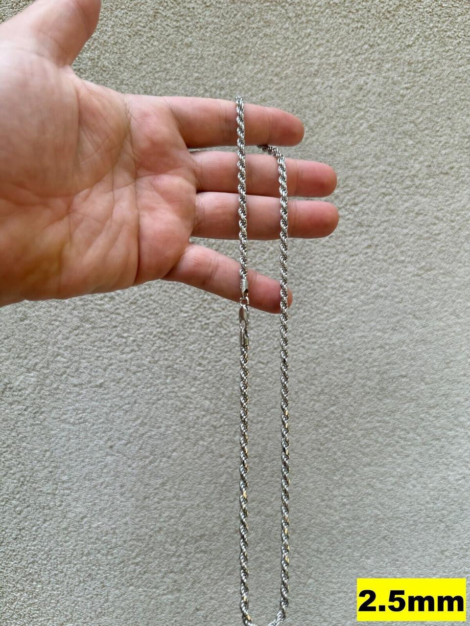 Rope Chain Necklace |  Rhodium Finish 925 Sterling Silver