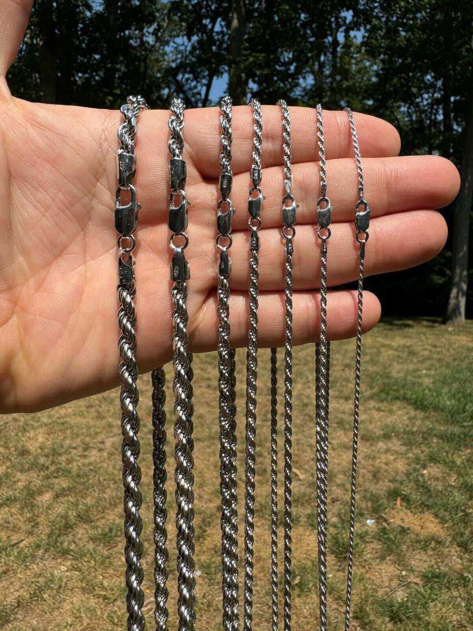 Rope Chain Necklace |  Rhodium Finish 925 Sterling Silver