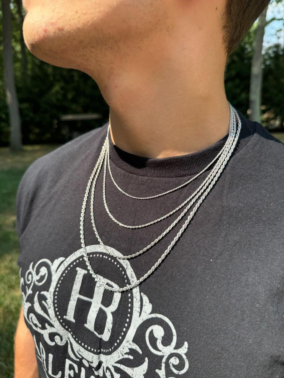 Rope Chain Necklace |  Rhodium Finish 925 Sterling Silver