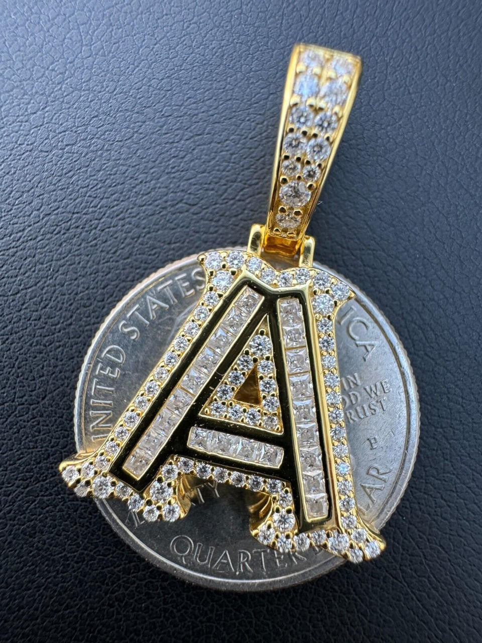 Moissanite A | Z Initials Gothic Letter Iced Out Pendant