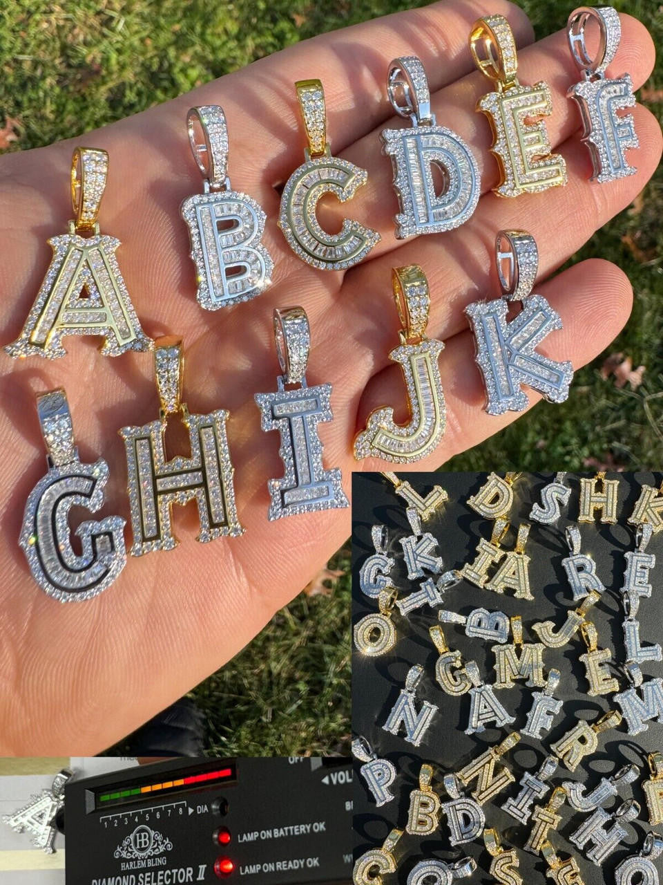 Moissanite A | Z Initials Gothic Letter Iced Out Pendant
