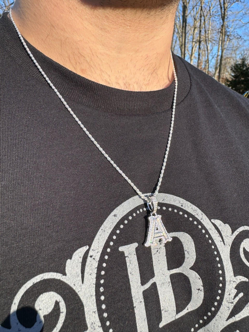 Moissanite A | Z Initials Gothic Letter Iced Out Pendant