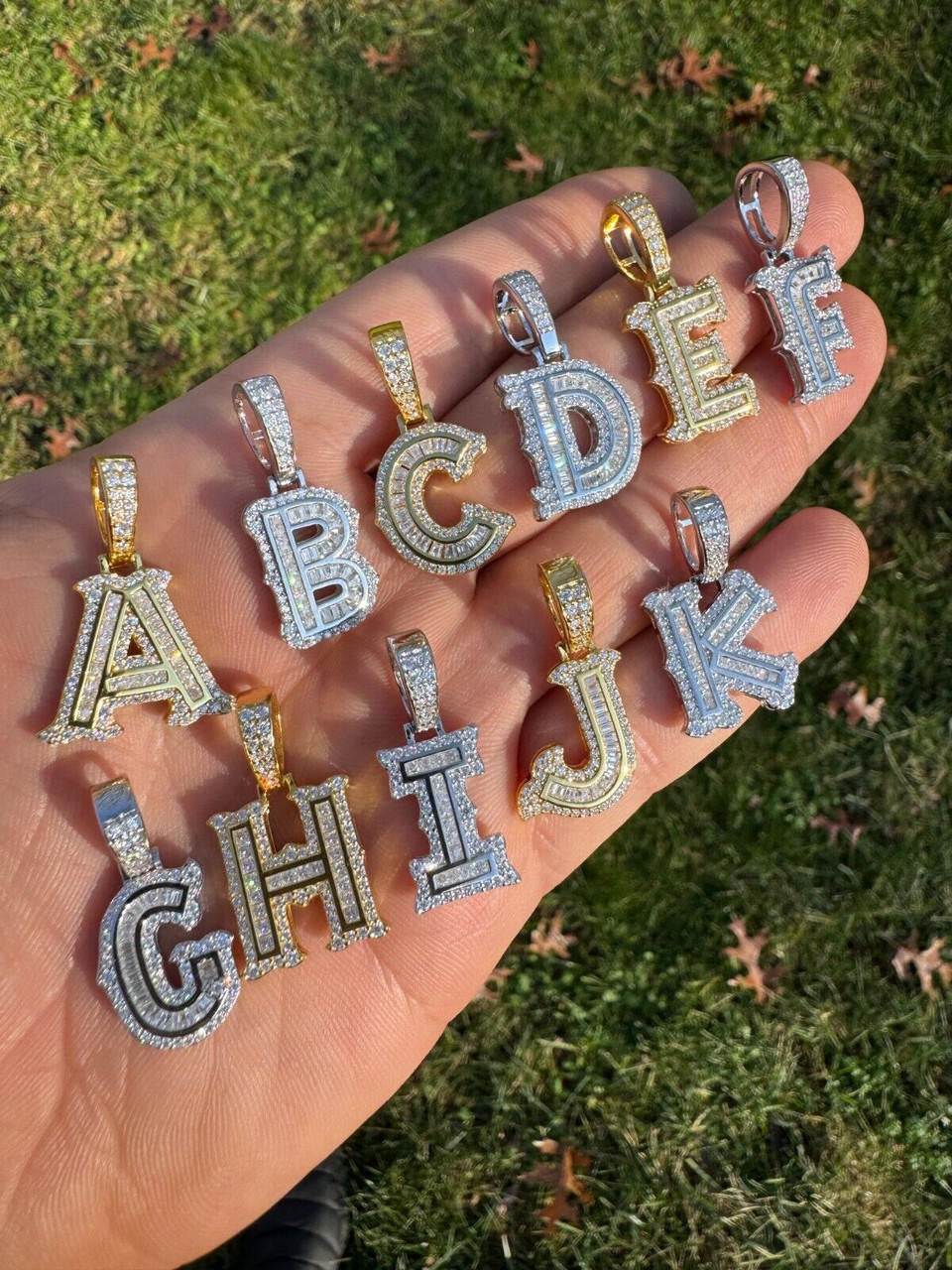Moissanite A | Z Initials Gothic Letter Iced Out Pendant