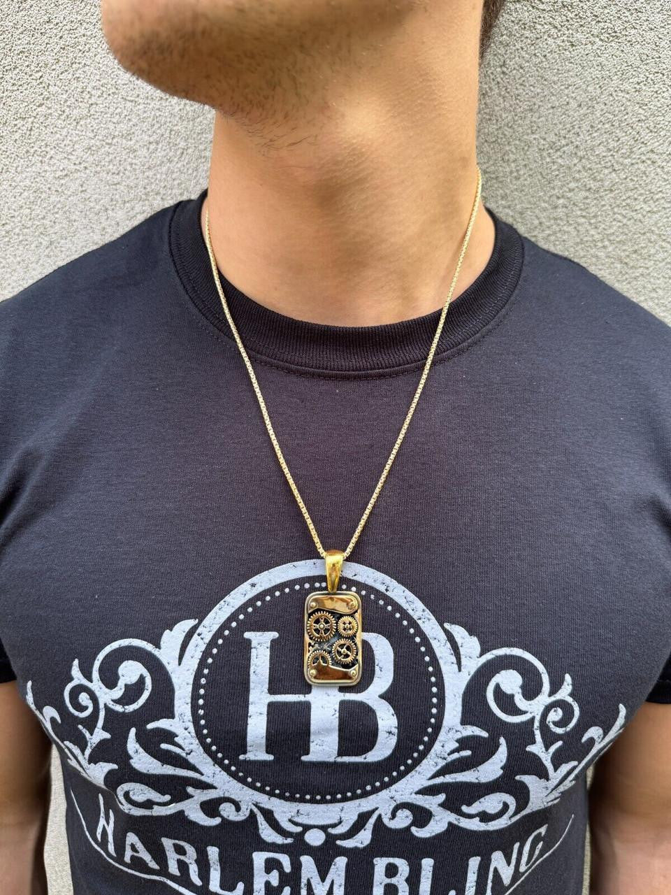Steampunk Gears Dog Tag Pendant | 14k Gold Vermeil Or Oxidized 925 Silver