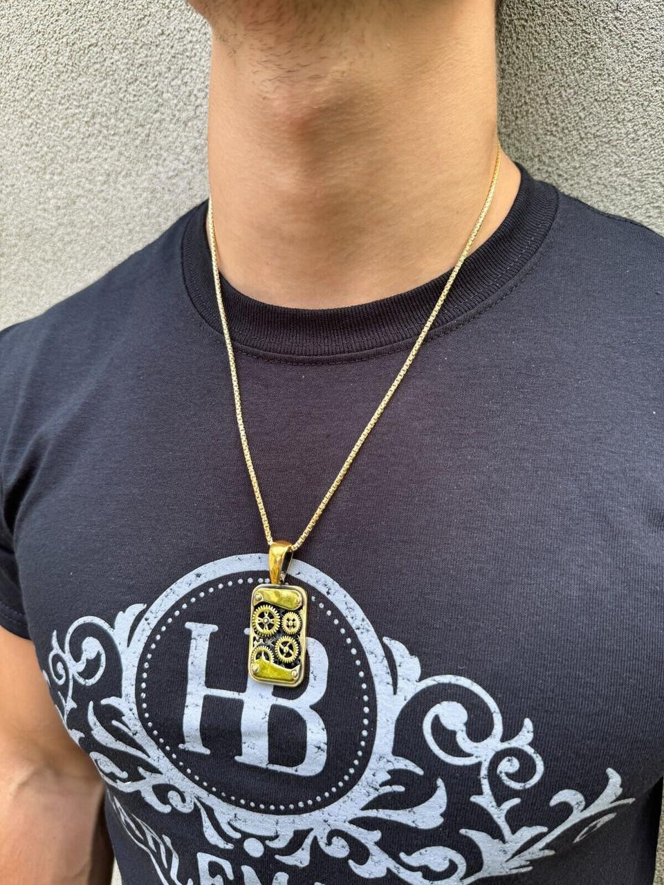 Steampunk Gears Dog Tag Pendant | 14k Gold Vermeil Or Oxidized 925 Silver